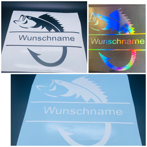 Bass mit Wunschtext Aufkleber Größe und Farbe Wählbar